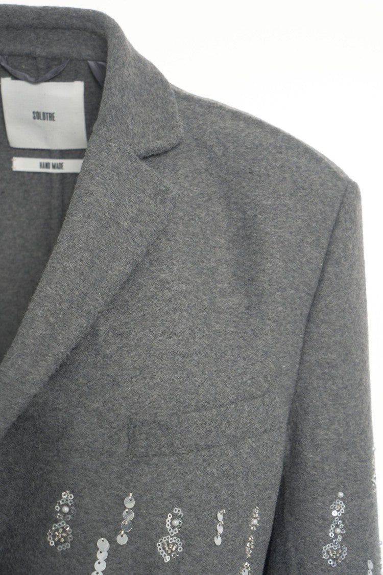 Solotre Sequin-Embellished Gray Blazer With Classic Notch Collar