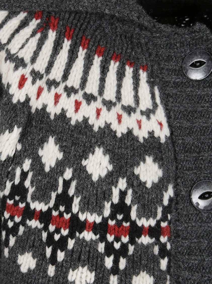 Alanui Nordic-Inspired Button-Up Sweater In Dark Grey