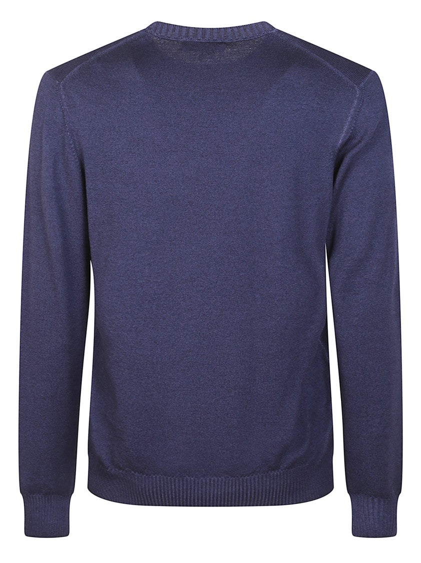 Fay Crew Neck Blue Virgin Wool Sweater With Iconic Logo