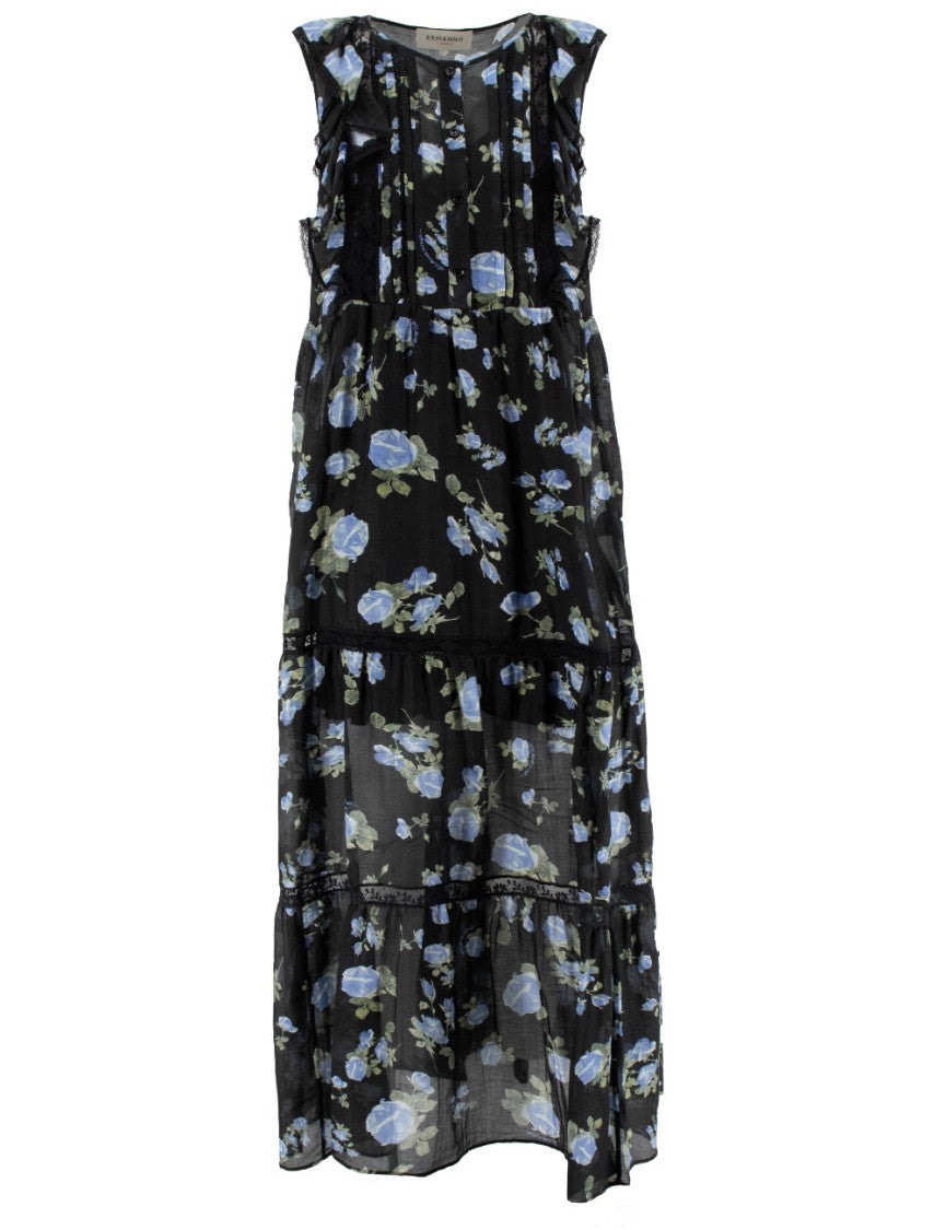 Ermanno Firenze Maxi Dress With Tone-On-Tone Lace Applications
