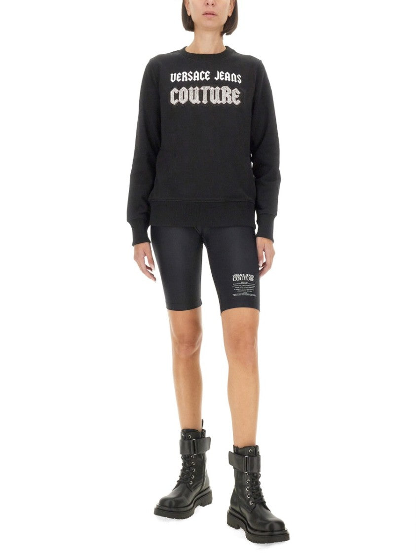 Versace Jeans Couture Crew Neck Black Sweatshirt With Bold Logo