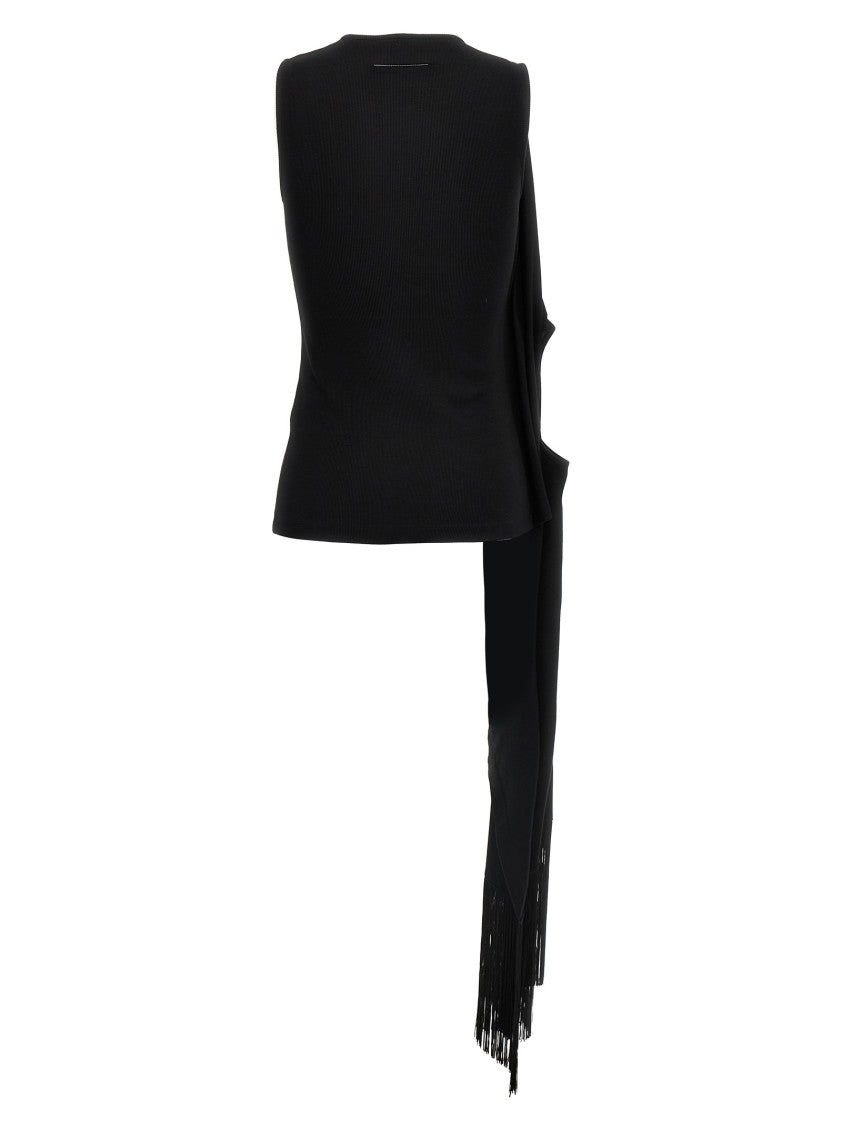 Mm6 By Maison Margiela Ribbed Cotton Jersey Draped Top