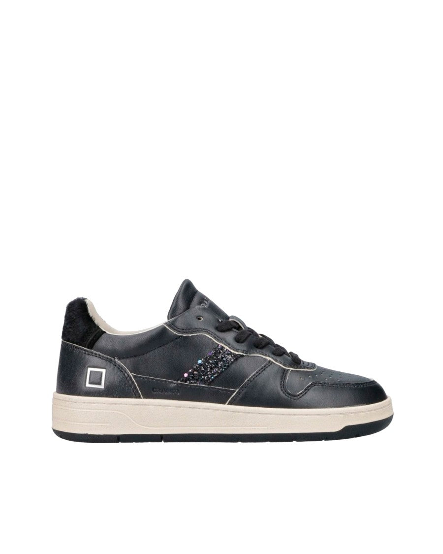 D.A.T.E Vintage Black Low-Top Sneakers With Glitter Side Stripe