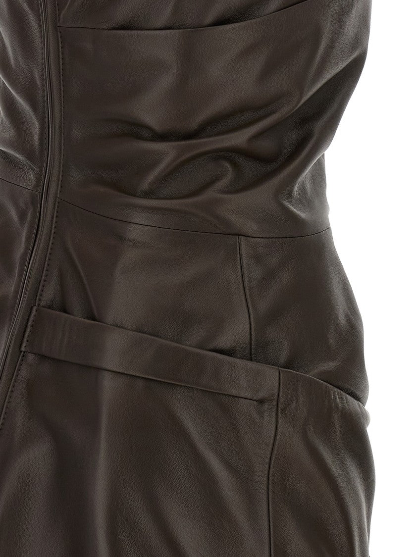 The Attico Off-The-Shoulder Mini Dress In Lamb Leather
