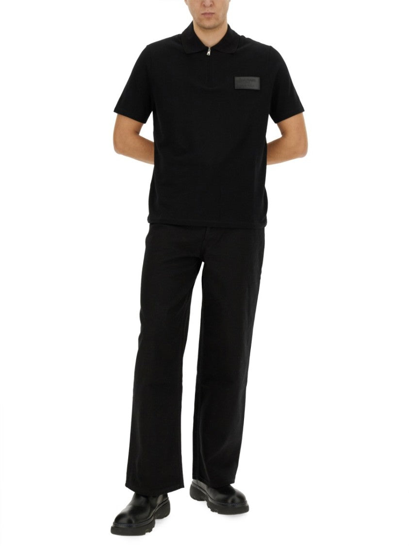Balmain Black Polo Shirt With Zippered Collar
