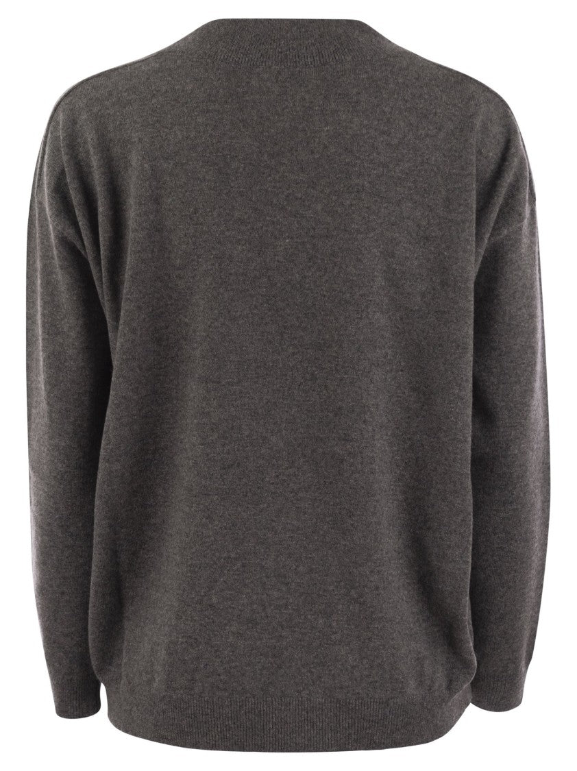 Brunello Cucinelli Cashmere Sweater With Shiny Neckline