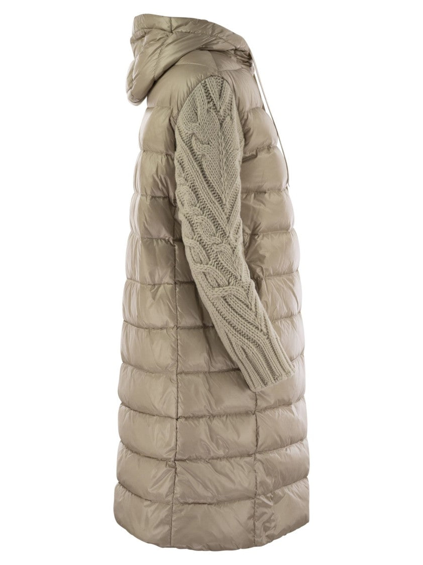 Herno Long Down Jacket With Wool Sleeves