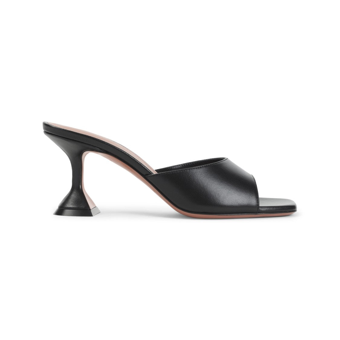 Amina Muaddi Open-Toe Black Nappa Leather Mules With Flared Heel