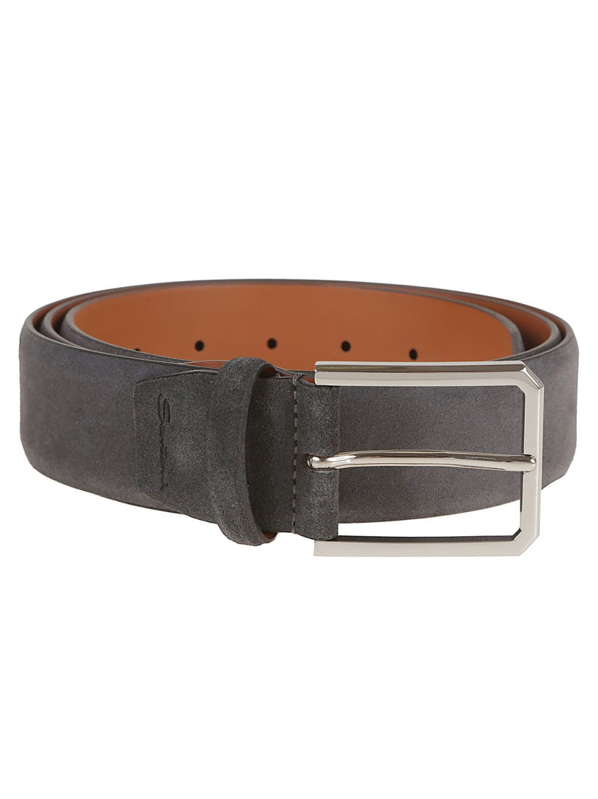 Santoni Smooth Leather Belt With Polished Metal Buckle