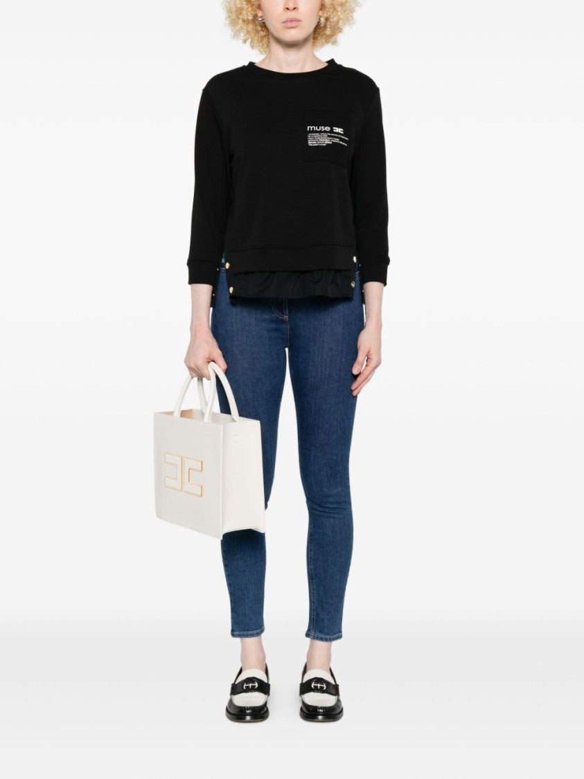 Elisabetta Franchi Layered Black Sweater With Ruffled Hem