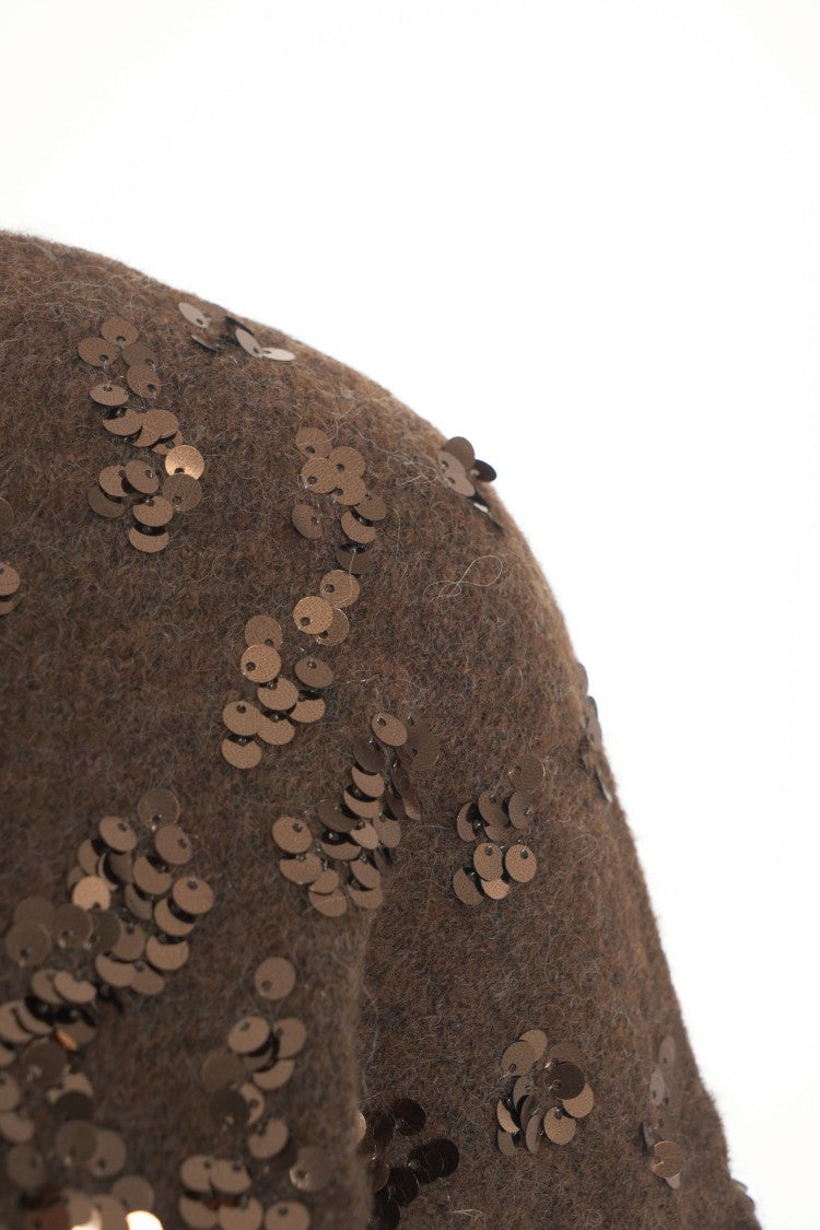 Kaos Brown Oversized Sweater With Sequin Embellishment