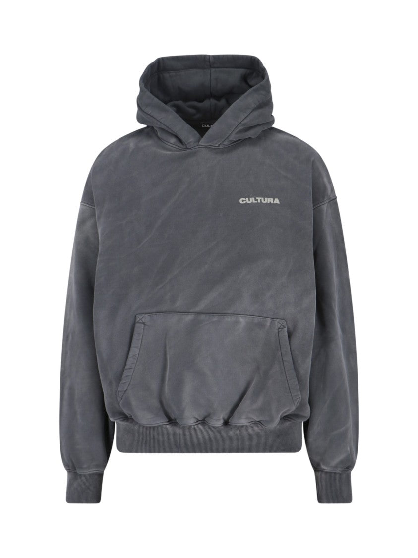 Cultura Logo Hoodie, In Grey Cotton, Worn Effect