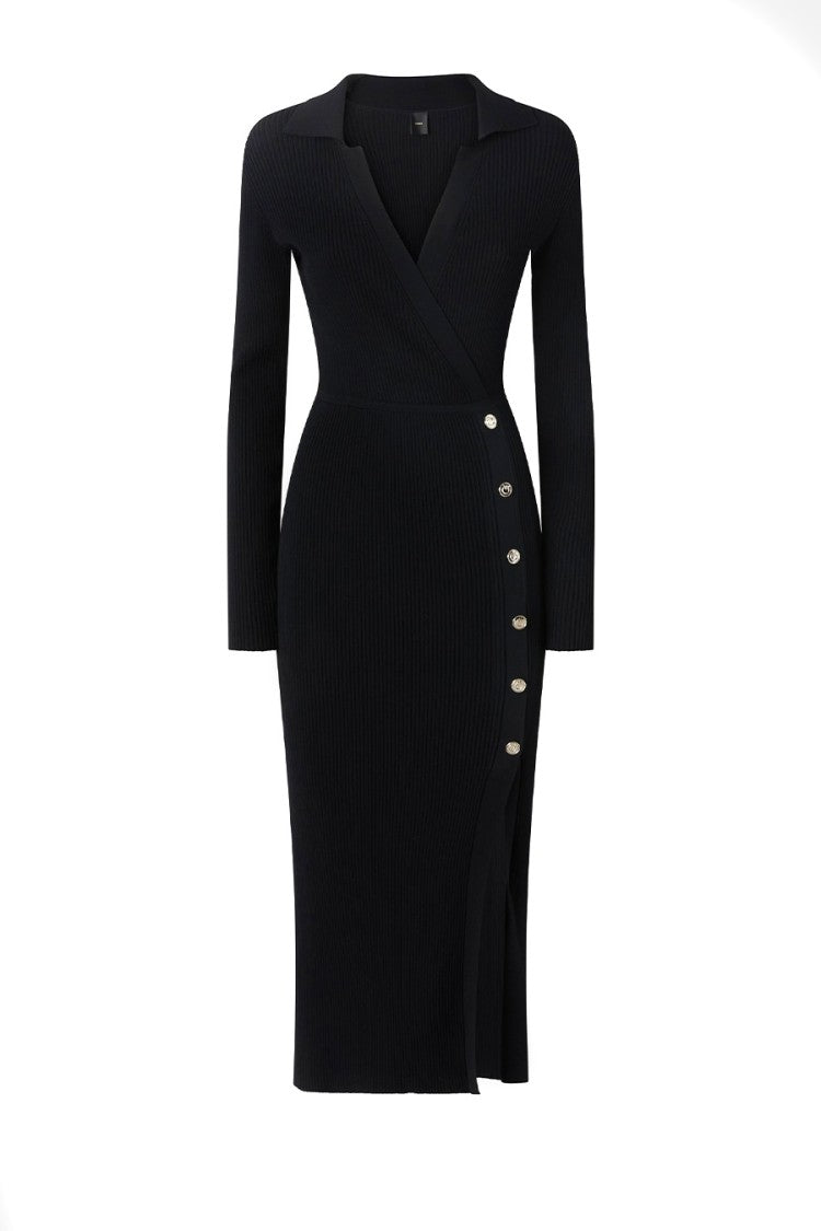 Pinko Black Midi Dress With Deep V-Neckline