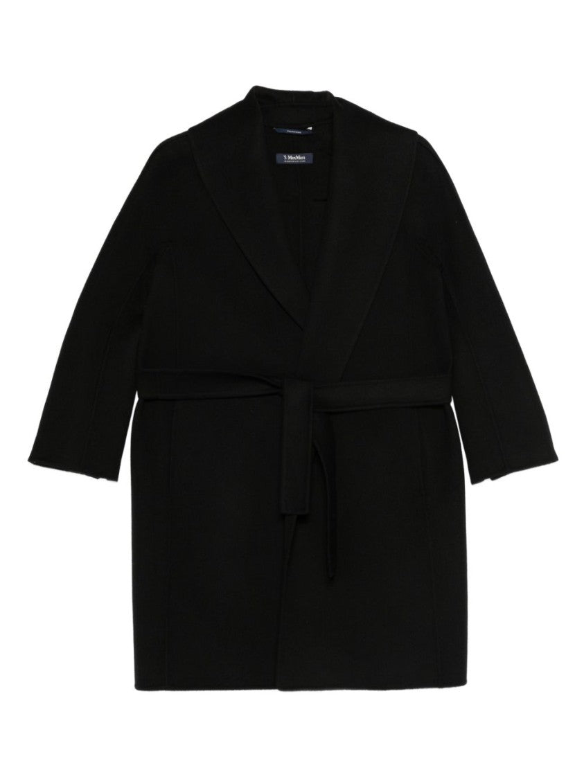 Max Mara Wrap Black Coat With Self-Tie Belt