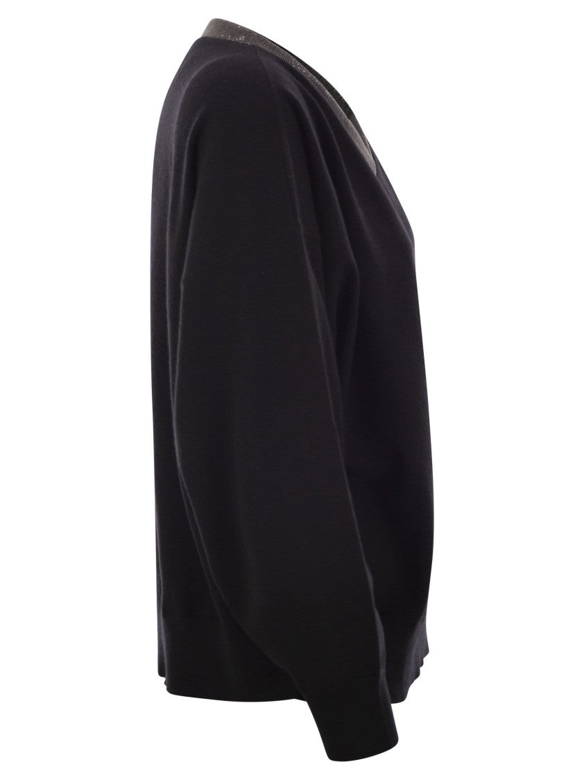Brunello Cucinelli Cashmere Sweater With Precious Ribbed Neckline