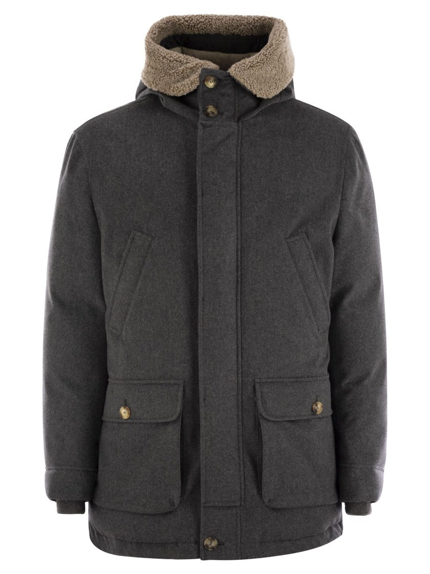 Brunello Cucinelli Membranated Wool Flannel Parka Down Jacket