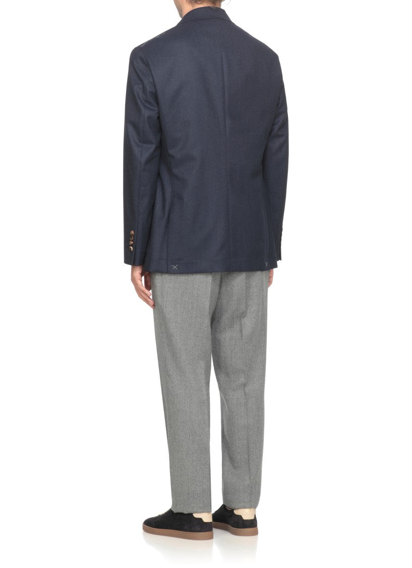 Brunello Cucinelli Structured Blue Wool Jacket With Classic Lapel
