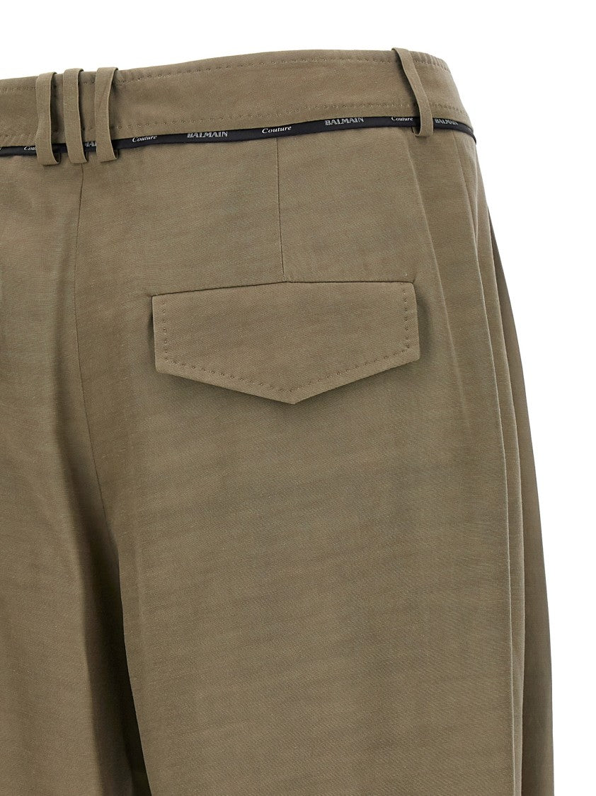 Balmain Palazzo-Style Cupro Trousers With Pleats