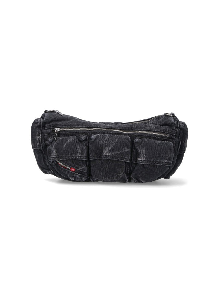Diesel Black Cotton Shoulder Bag With Multi-Pocket Design