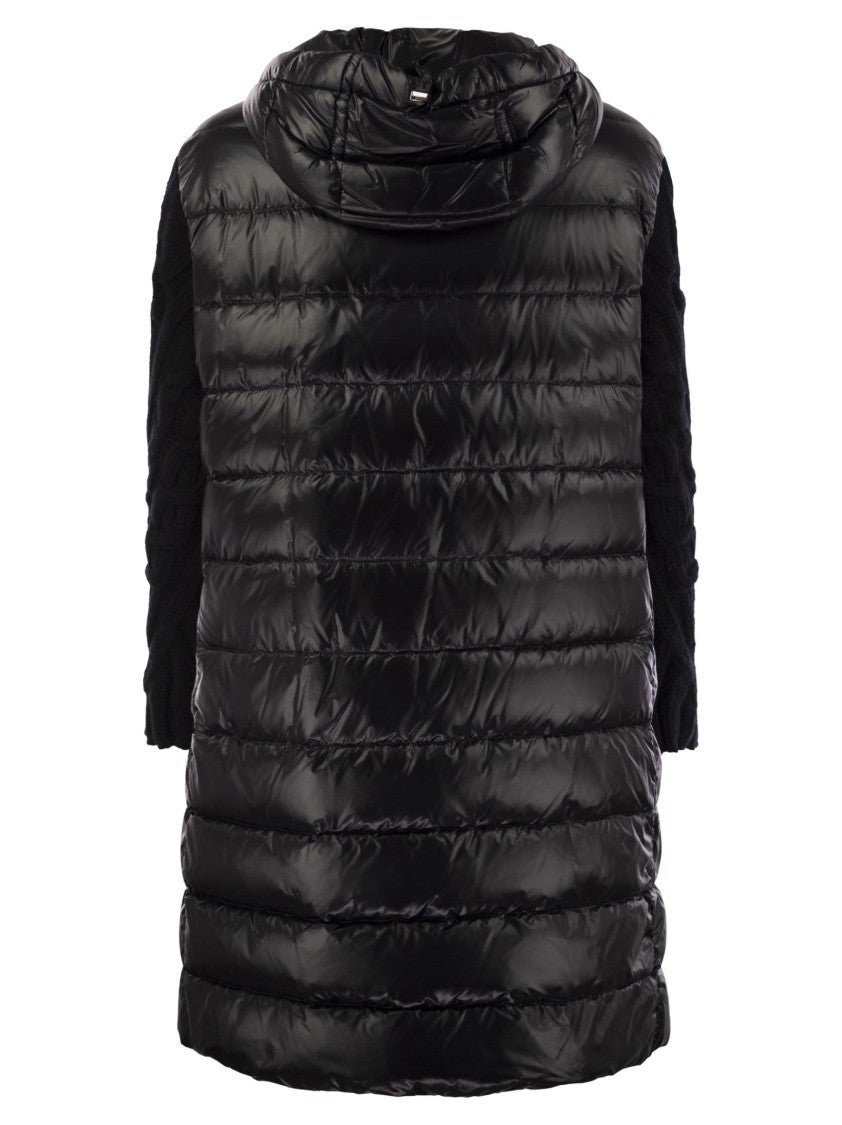 Herno Long Down Jacket With Wool Sleeves