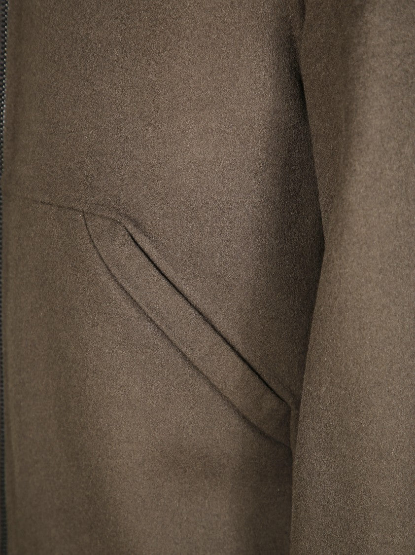Amaranto Brown Bomber Jacket With Ribbed Details