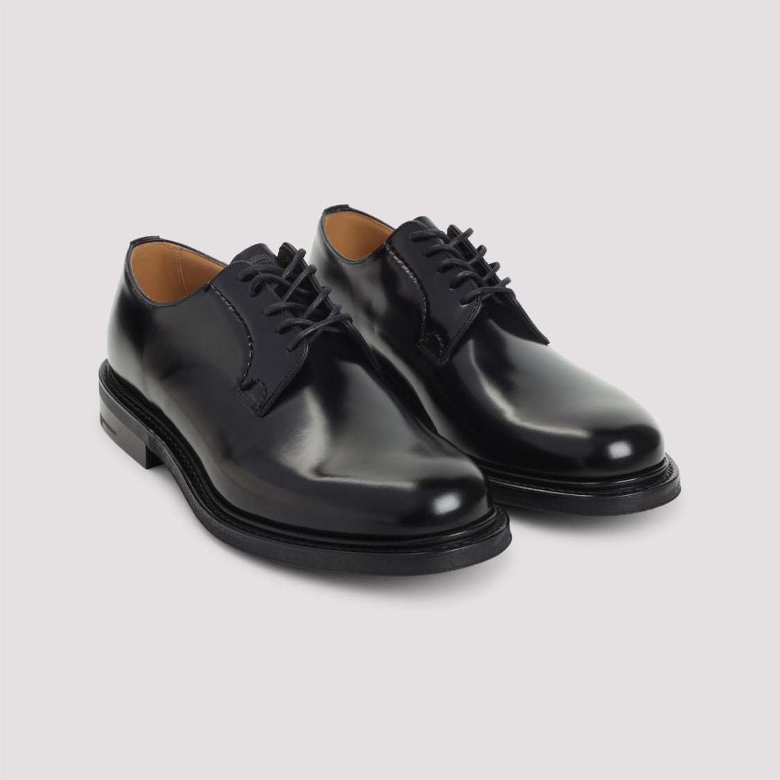 Church's Polished Leather Lace-Up Shoes With Rounded Toe