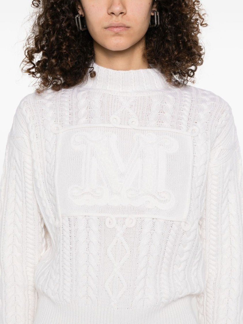 Max Mara Textured Cable Knit Sweater With Prominent Logo Detail