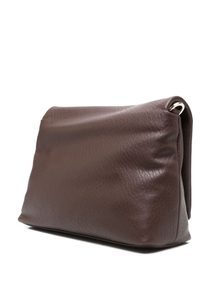 Liu Jo Textured Brown Handbag With Gold-Tone Clasp And Chain Strap