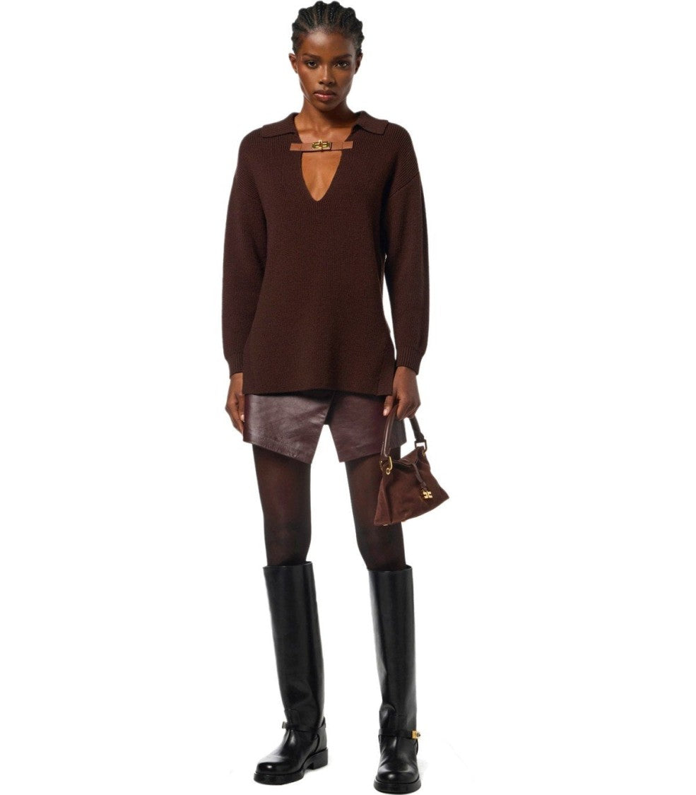 Elisabetta Franchi Coffee Polo Sweater