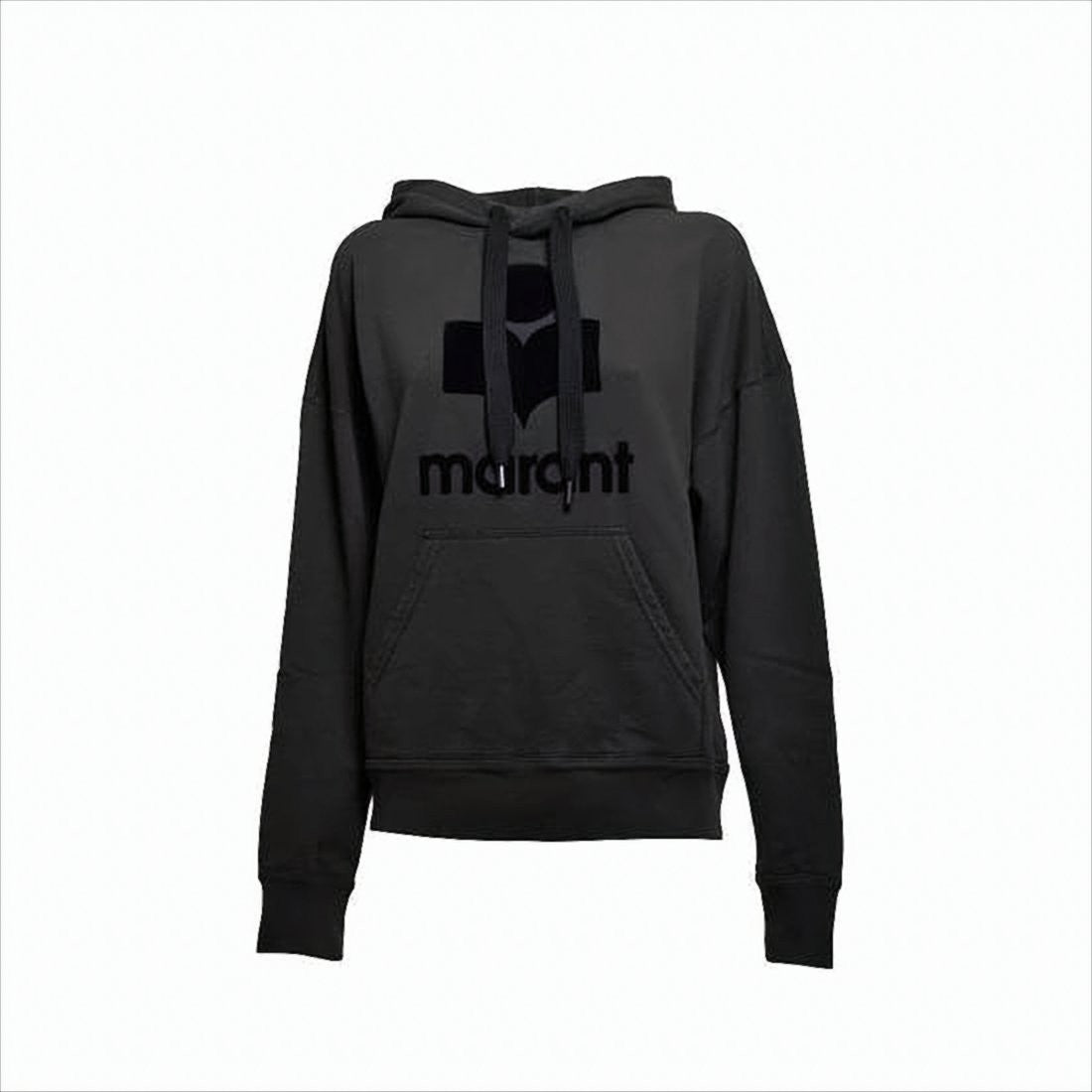 Isabel Marant Textured Logo Black Hoodie With Drawstring Hood
