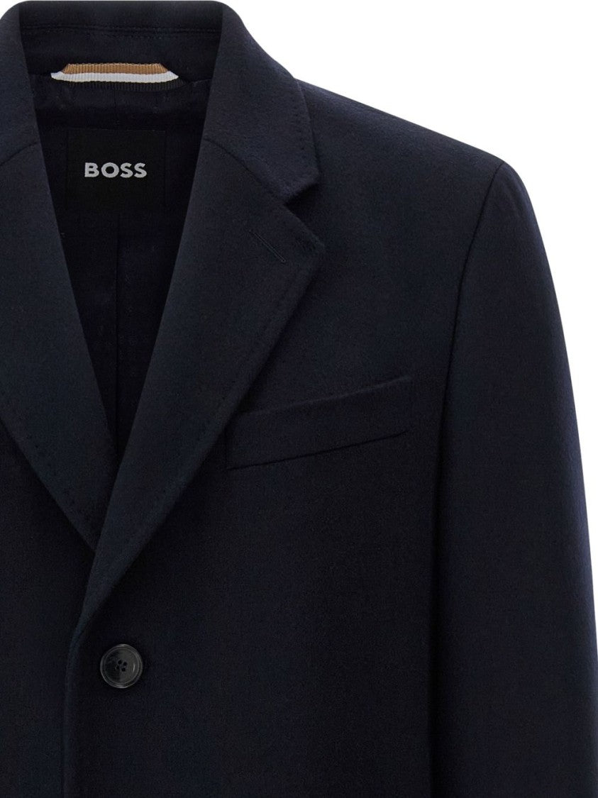 Boss Tailored Blue Coat With Structured Silhouette