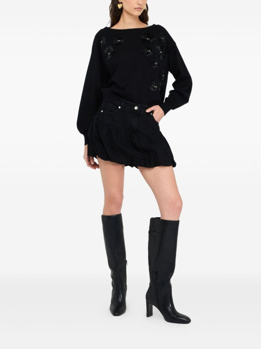 Liu Jo Relaxed-Fit Black Sweater With Floral Embellishments