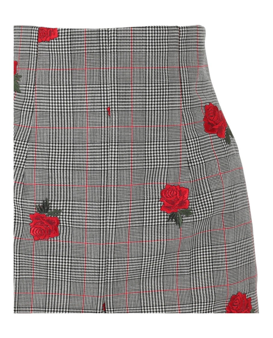 Versace Rose-Embroidered Check-Print Shorts