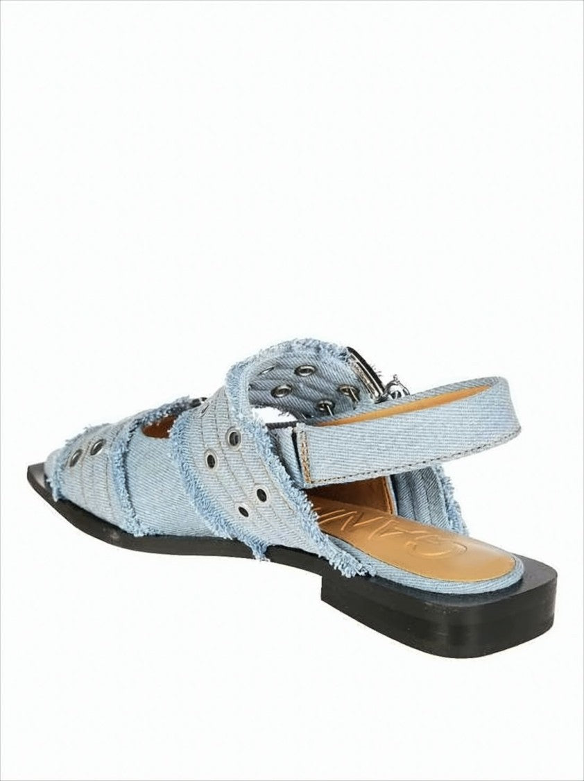 Ganni Pointed-Toe Slingback Flats With Oversized Silver Buckles