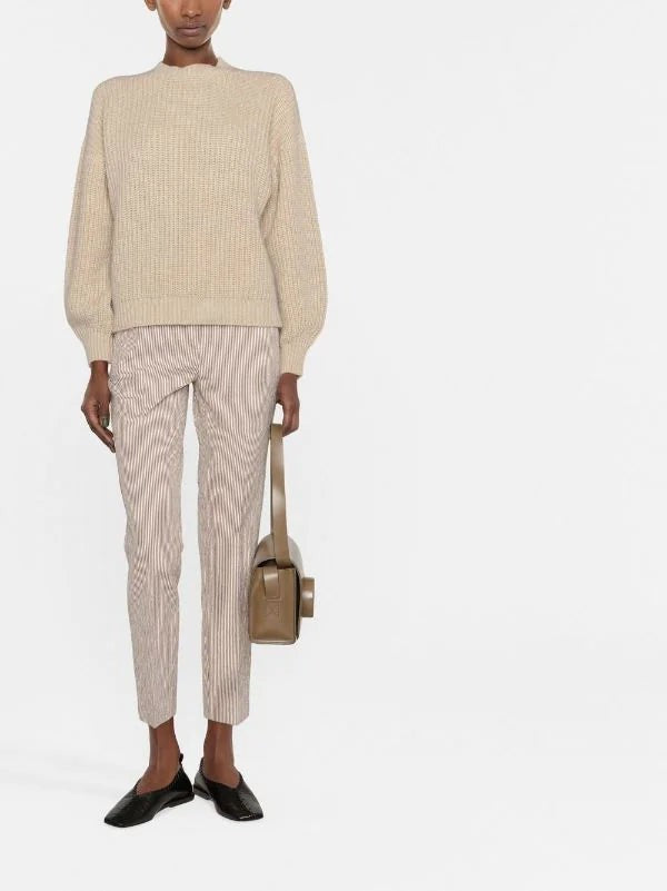 Peserico Crew-Neck Cable-Knit Beige Knitwear Jumper