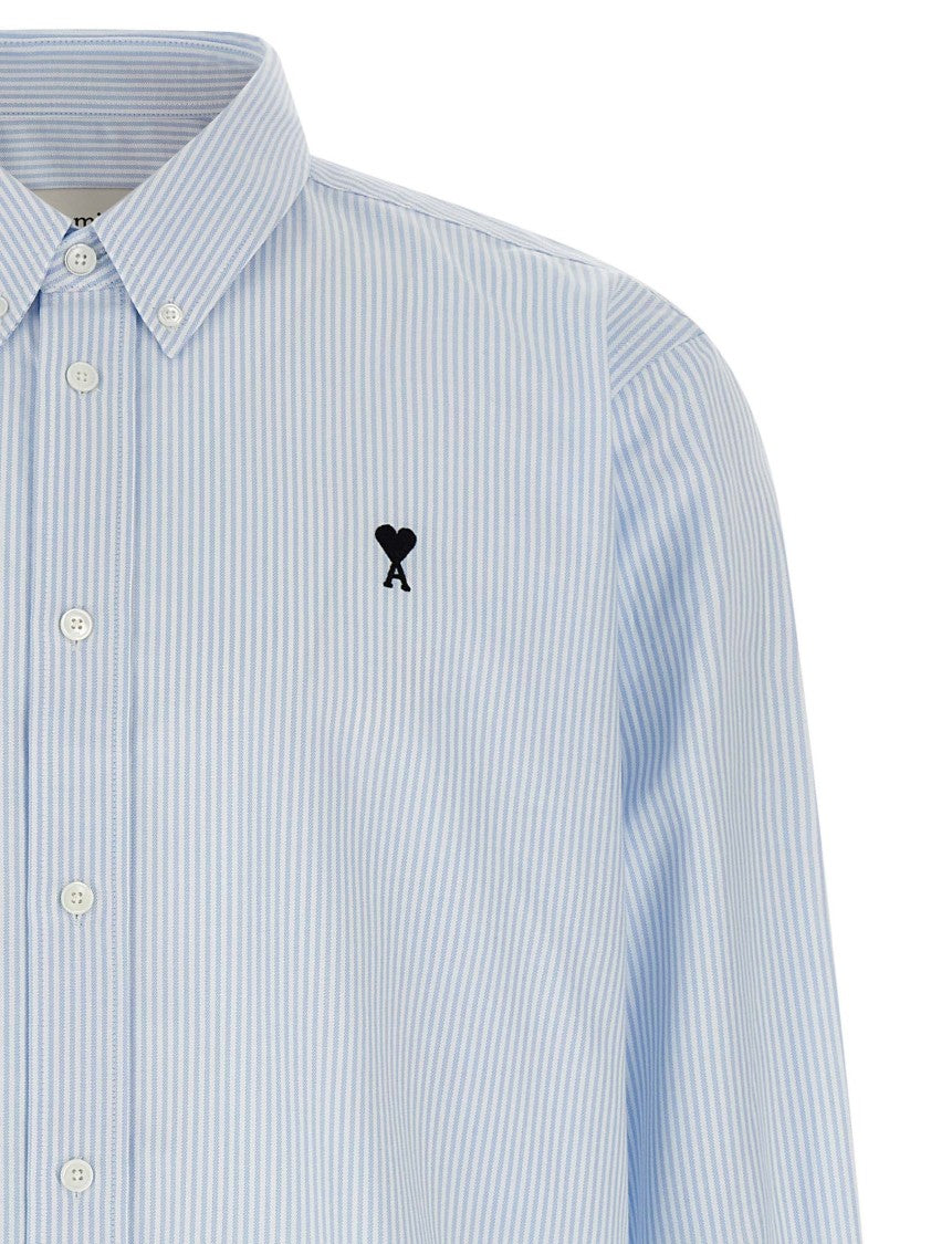 Ami Striped Oxford Cotton Shirt With Button-Down Style