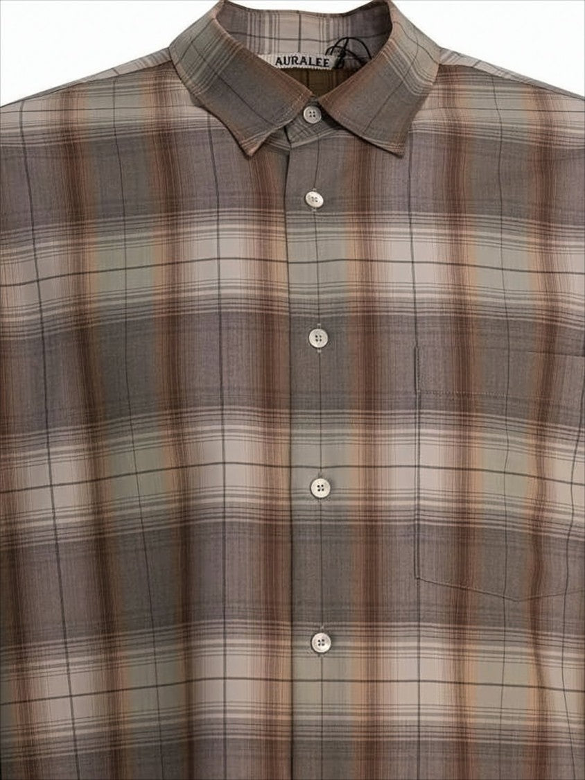 Auralee Plaid Wool Long-Sleeve Shirt