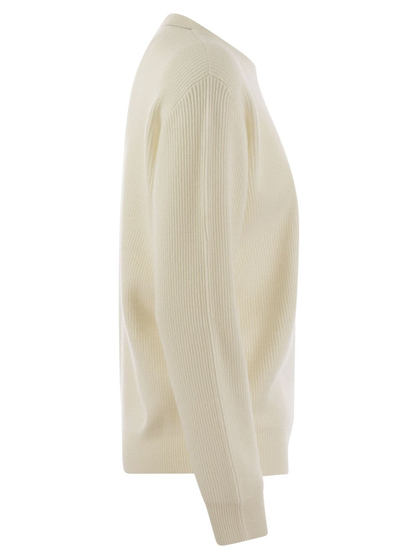 Brunello Cucinelli English Rib Cashmere Sweater With Monile