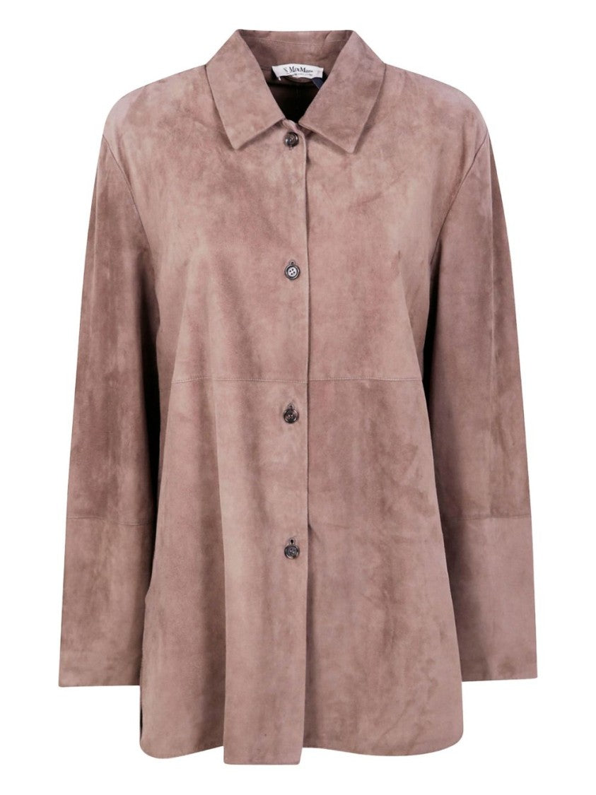 Max Mara Soft Suede Muted Brown Jacket With Classic Collar