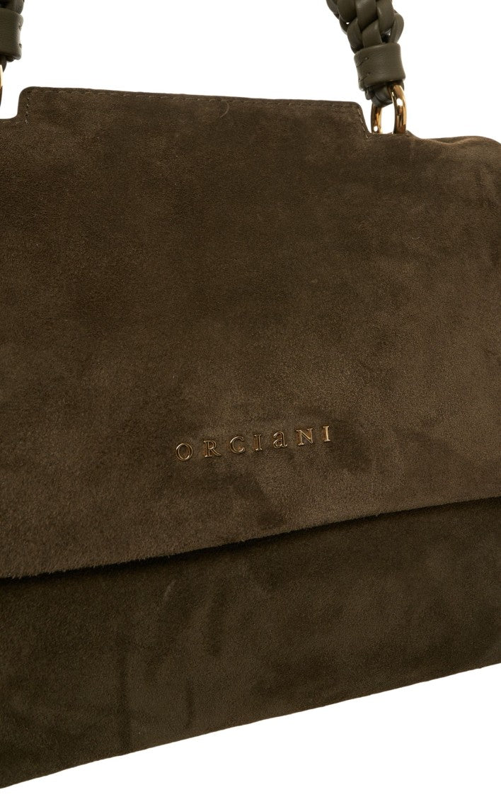 Orciani Braided Handle Suede Handbag With Flap Closure
