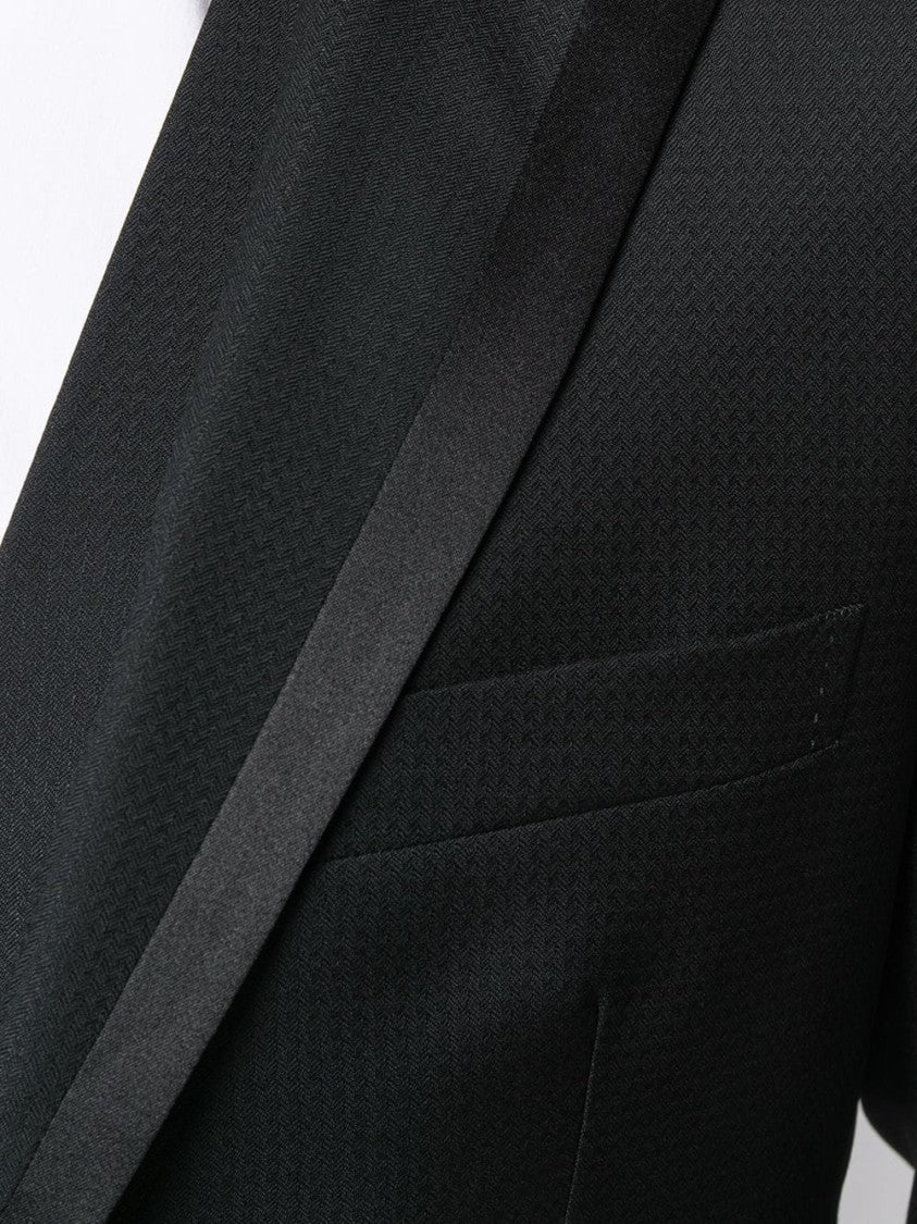 Tagliatore Three-Piece Black Suit With Pointed Satin Lapel
