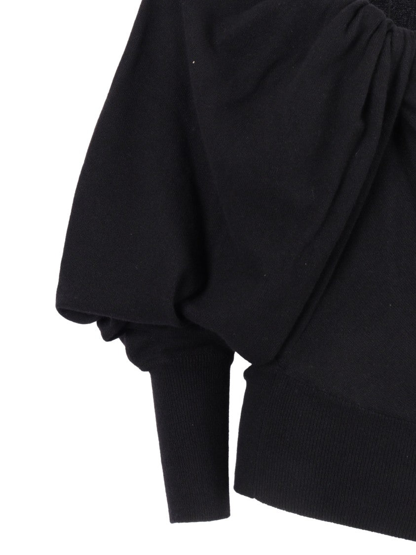 Alberta Ferretti Draped Twisted Front Top With Voluminous Sleeves