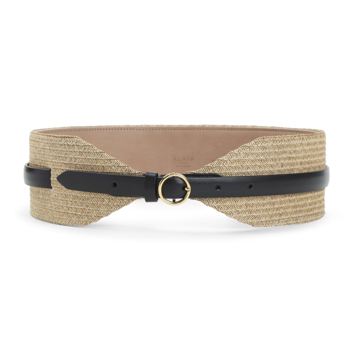 Alaïa Natural Beige Straw Belt With Black Leather Accents