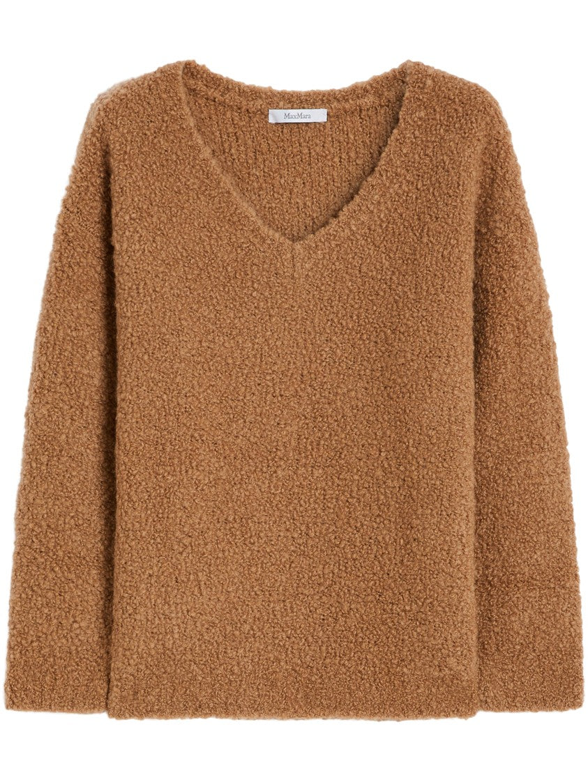 Max Mara Textured V-Neck Sweater In Rich Camel Tone