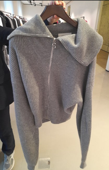 Sportmax Cropped Ribbed Knit Sweater With Balloon Sleeves And Zip Fastening
