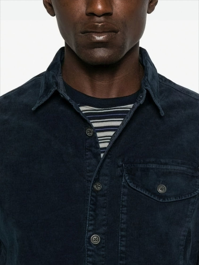 C.P. Company Navy Corduroy Jacket With Button-Up Front And Unique Lens Detail