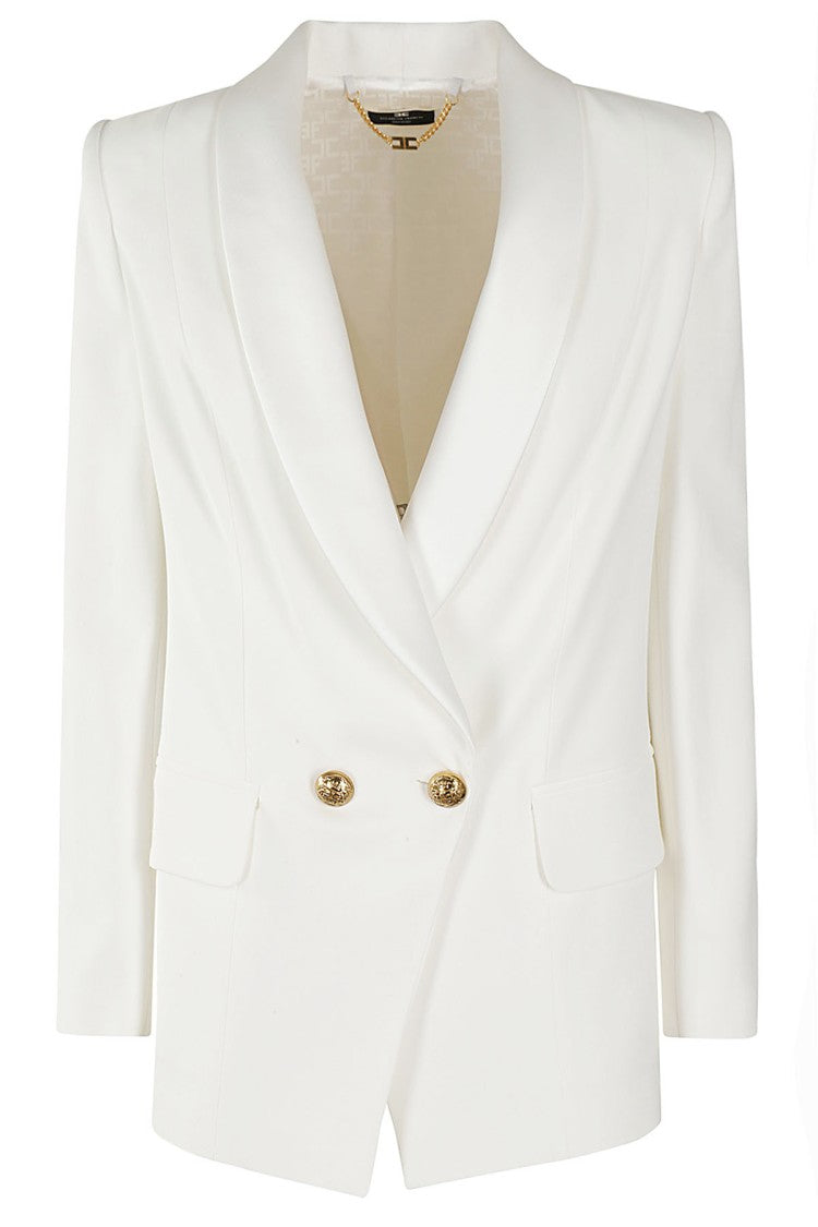 Elisabetta Franchi Ivory Blazer With Satin Shawl Lapels
