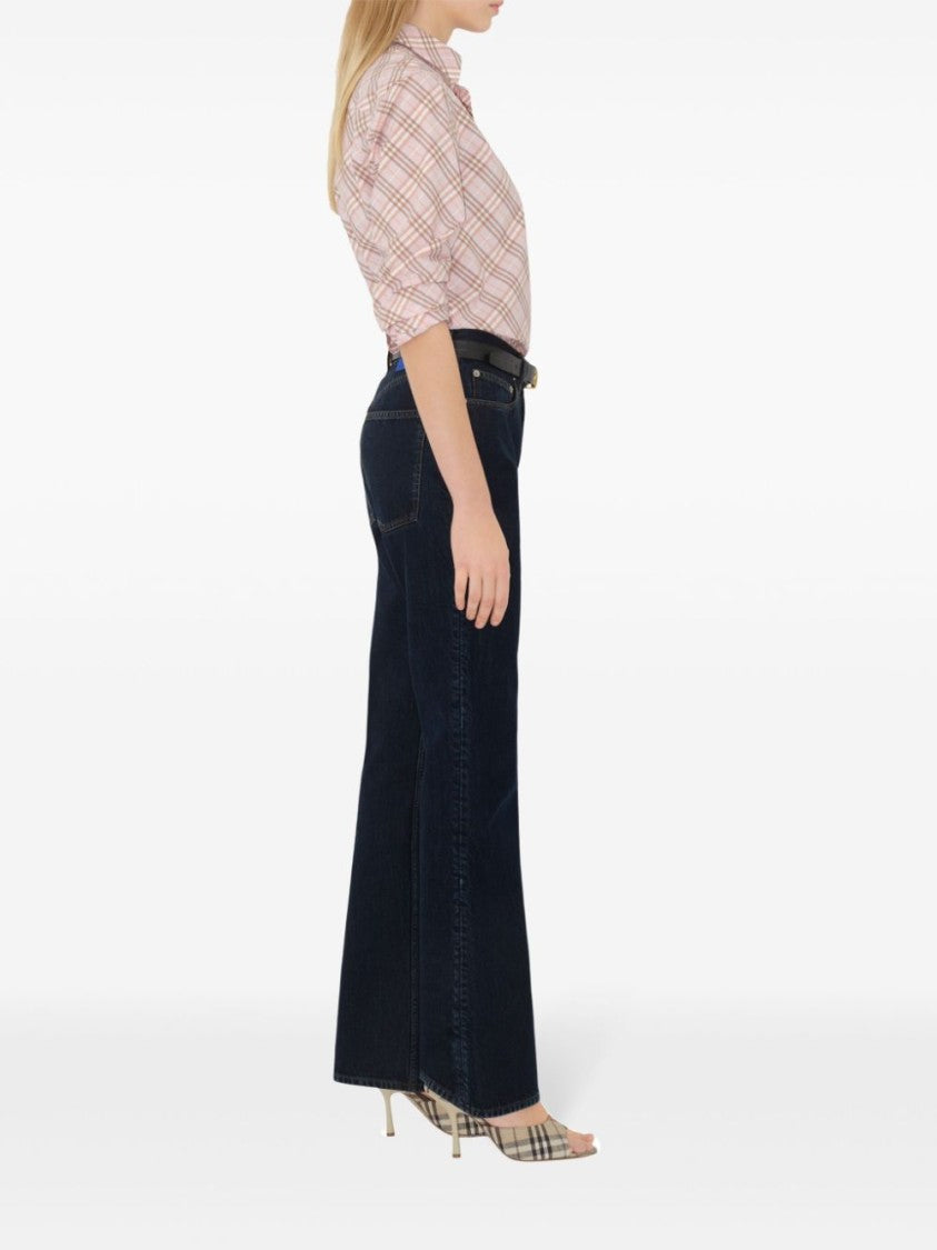Burberry Flared Dark Wash Denim Trousers With Five-Pocket Styling