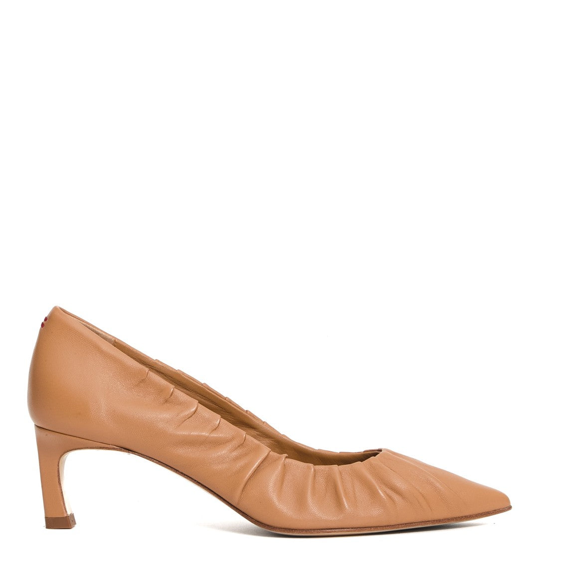 Halmanera Pump Arricciata Pelle Caramel Tacco 50 Mm