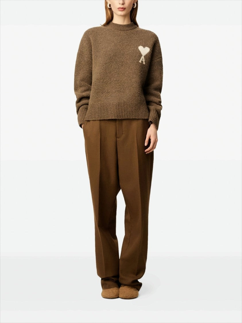 Ami Heart Embroidered Crew Neck Sweater With Relaxed Fit